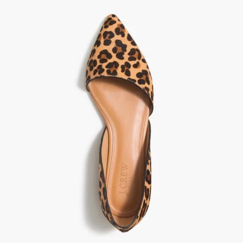 J Crew Zoe Calf Half Leopard Print D’Orsay Flats